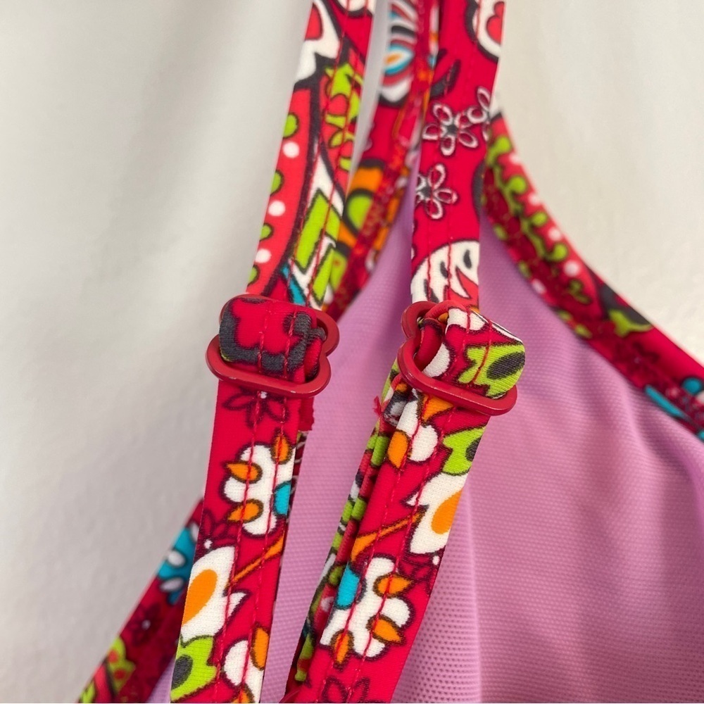 Athleta Tankini Montego Red Paisley Swimsuit Bikini Top side shirring 34 D/DD - Picture 5 of 9